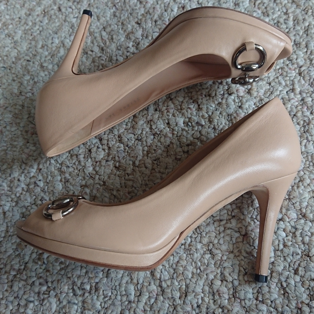 Gucci Nude/beige Peep-Toe Horsebit Pumps size 6.5 - Picture 5 of 15